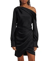 Asymmetric Satin Wrap-Effect Minidress