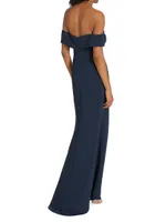 Heavy Crepe Off-The-Shoulder Gown