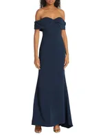 Heavy Crepe Off-The-Shoulder Gown