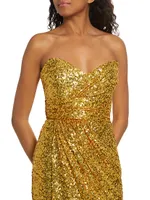Sequined Strapless Draped Gown