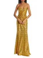 Sequined Strapless Draped Gown