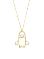 Goldtone & Freshwater Pearl Space Shuttle Pendant Necklace