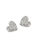 Silvertone & Glass Crystal Heart Earrings