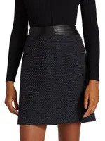 Faux Leather-Trimmed Tweed Miniskirt