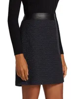 Faux Leather-Trimmed Tweed Miniskirt