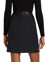 Faux Leather-Trimmed Tweed Miniskirt