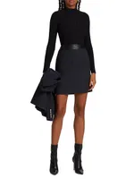 Faux Leather-Trimmed Tweed Miniskirt