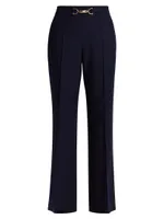 Wool Pleated Flare-Leg Pants