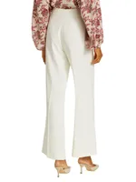 Button-Embellished Crepe Straight-Leg Trousers