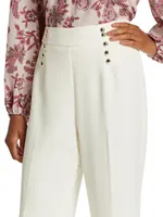 Button-Embellished Crepe Straight-Leg Trousers