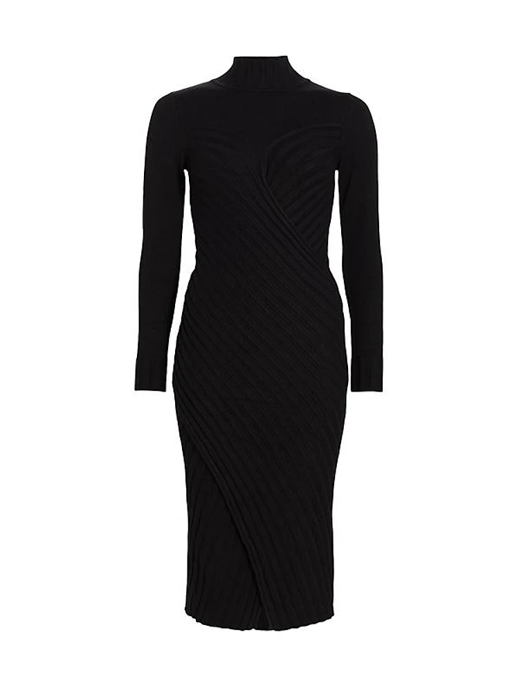 Ribbed Stretch Knit Wrap-Style Dress