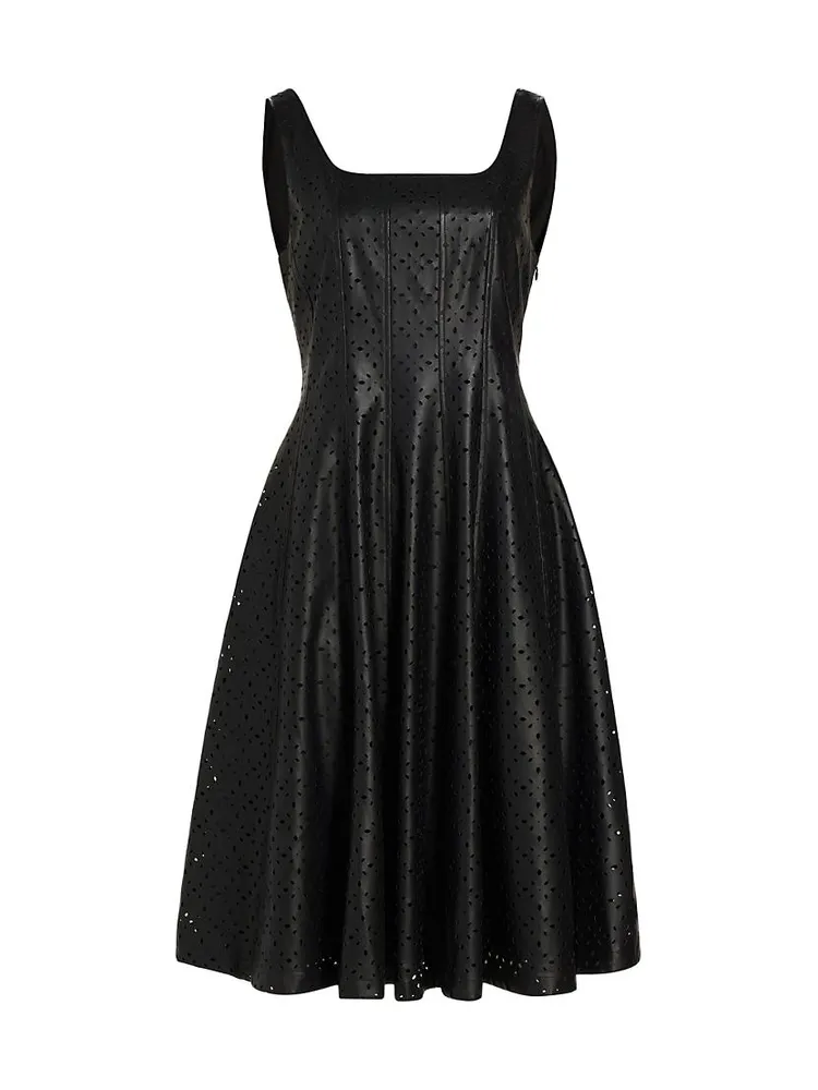 Perforated Faux Leather Fit & Flare Dress