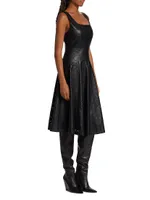 Perforated Faux Leather Fit & Flare Dress