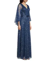 Cape Sequin Beaded Gown