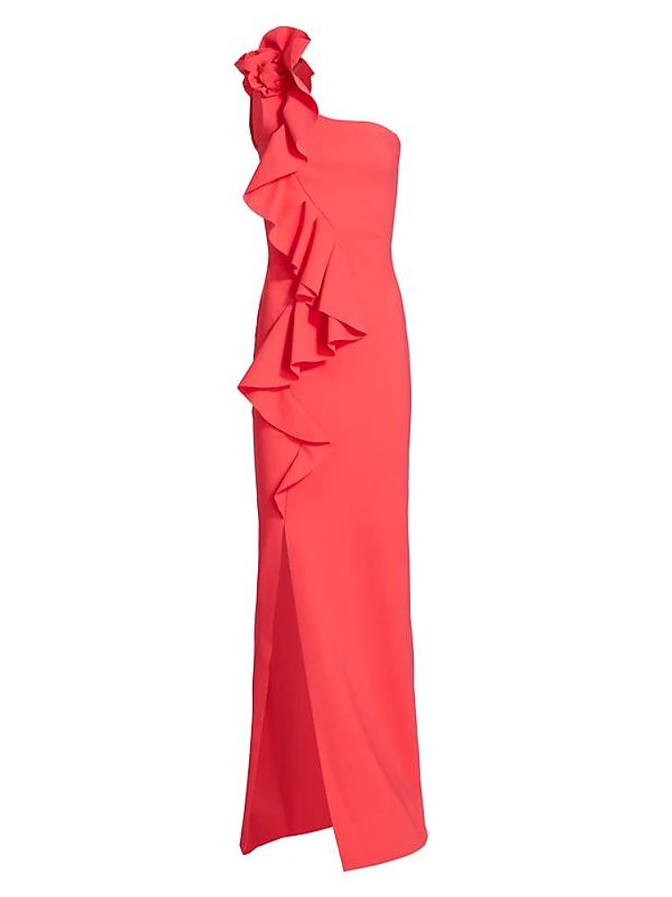 Pervinca Asymmetric Ruffled Maxi Dress