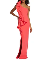 Pervinca Asymmetric Ruffled Maxi Dress