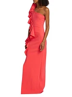 Pervinca Asymmetric Ruffled Maxi Dress