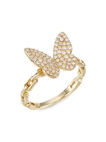 14K Yellow Gold & 0.40 TCW Diamond Butterfly Ring