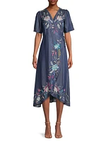 Nico Wrap Floral Embroidered Midi-Dress