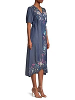 Nico Wrap Floral Embroidered Midi-Dress