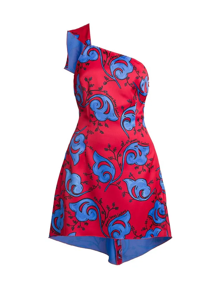 Twigs-Print Draped Minidress