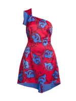 Twigs-Print Draped Minidress