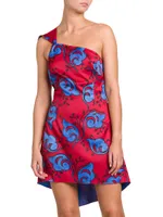 Twigs-Print Draped Minidress