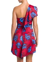 Twigs-Print Draped Minidress