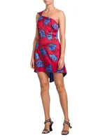 Twigs-Print Draped Minidress