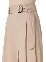 Belted Denim Midi Skirt