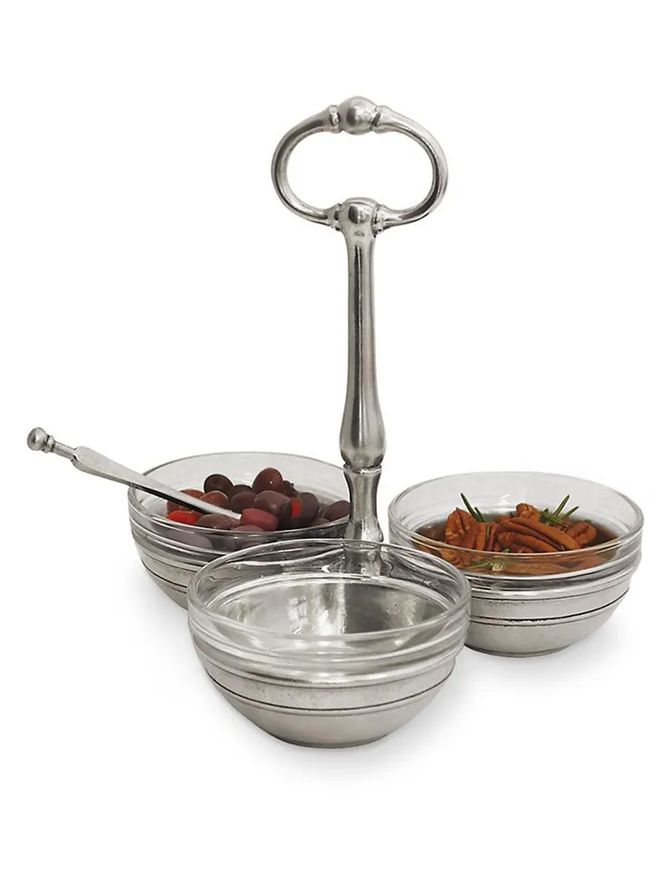 Glass & Pewter Condiment Trio