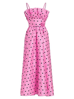 Amara Cotton Polka-Dot Ruffled Midi-Dress