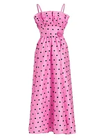 Amara Cotton Polka-Dot Ruffled Midi-Dress