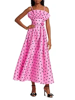 Amara Cotton Polka-Dot Ruffled Midi-Dress