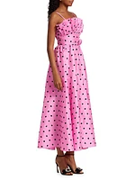 Amara Cotton Polka-Dot Ruffled Midi-Dress