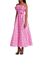 Amara Cotton Polka-Dot Ruffled Midi-Dress