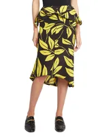 Silk Deconstructed Palm Midi-Skirt