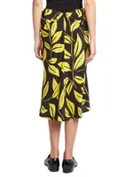 Silk Deconstructed Palm Midi-Skirt