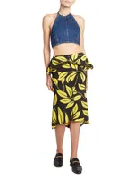 Silk Deconstructed Palm Midi-Skirt