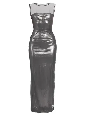 Illusion Neck Metallic Gown