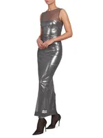 Illusion Neck Metallic Gown