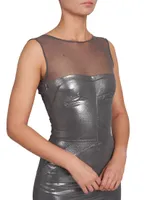 Illusion Neck Metallic Gown