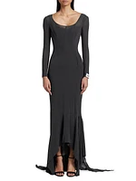 Sheer Long-Sleeve Gown