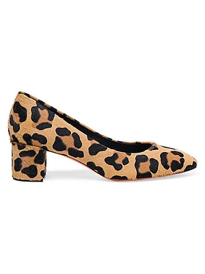 50MM Animal-Print Calf Hair Block-Heel Pumps