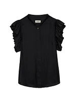 Tiza Ruffled-Shoulder Satin Blouse