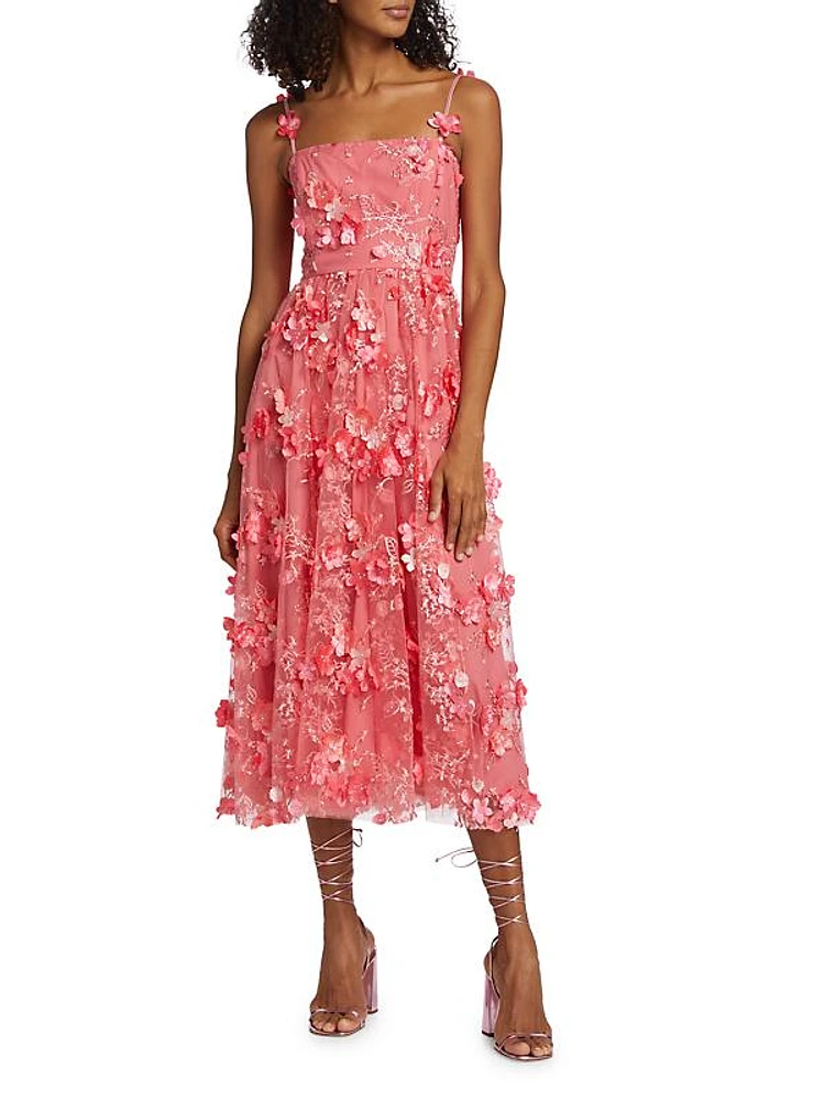 Raelyn Floral Appliqué Midi-Dress