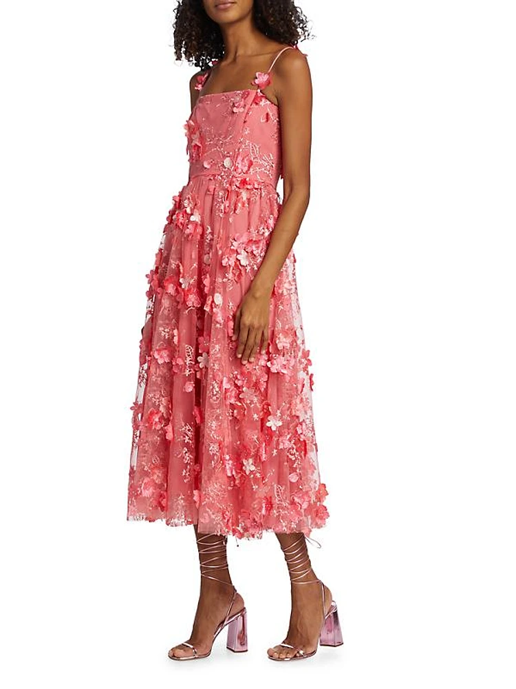 Raelyn Floral Appliqué Midi-Dress