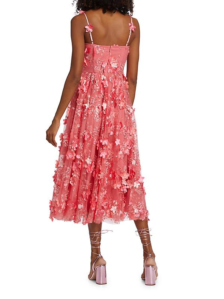 Raelyn Floral Appliqué Midi-Dress