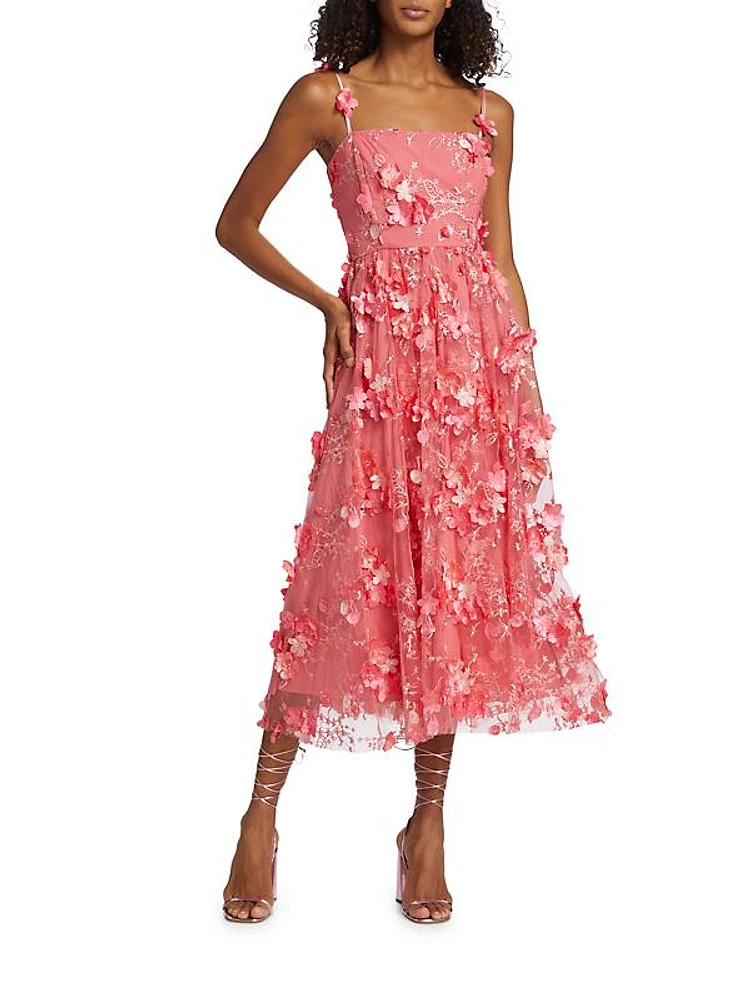 Raelyn Floral Appliqué Midi-Dress