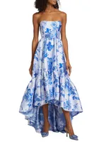 Georgina Floral Strapless High-Low Gown